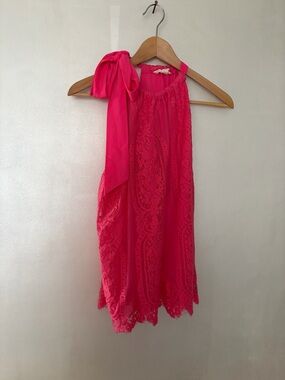 Vine & Love Hot Pink Lace Halter Tank with Shoulder Tie
